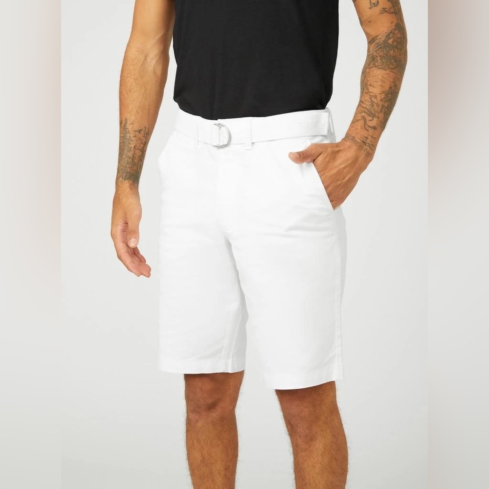 New without tags- Guess White Stretch Belted Shorts